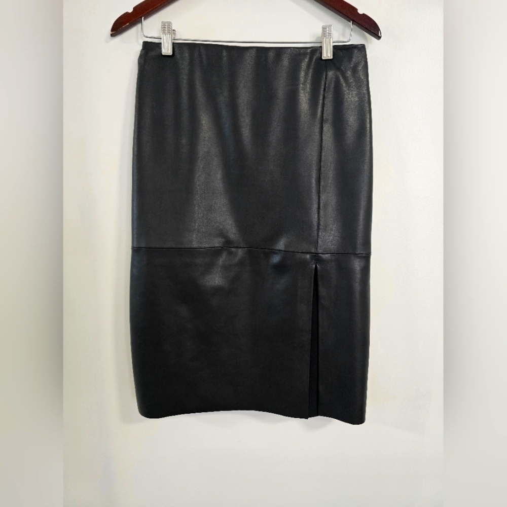 Dynamite Clothing Black Leather Like Pencil Skirt Shape Midi Split Size M